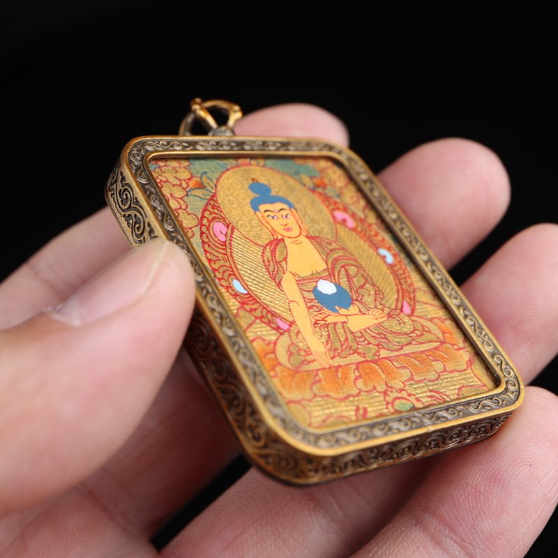 Tibetan Hand-Painted Shakyamuni Thangka Pendant