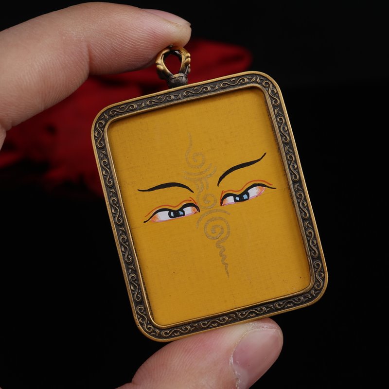 Tibetan Hand-Painted Yellow Buddha's Eyes Thangka Pendant