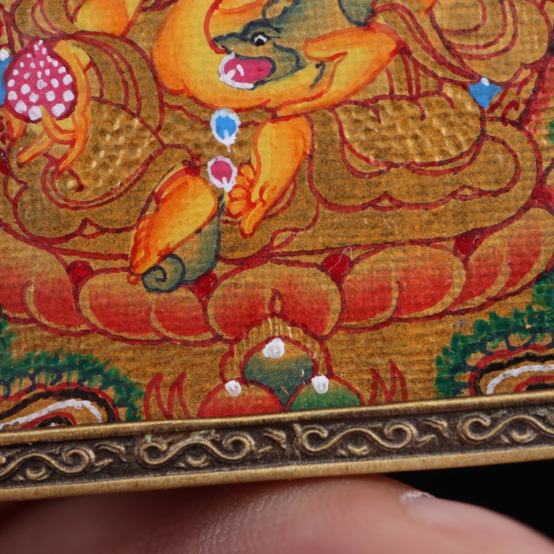 Tibetan Hand-Painted Yellow Dzambhala Thangka Pendant