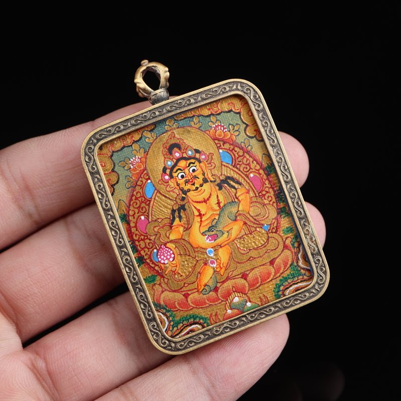 Tibetan Hand-Painted Yellow Dzambhala Thangka Pendant