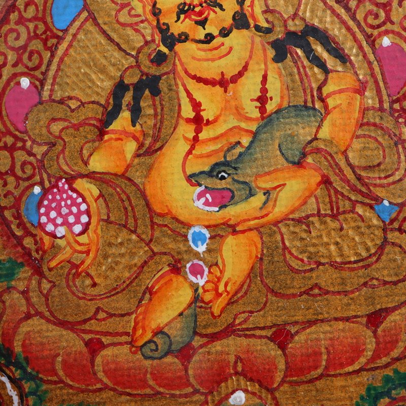 Tibetan Hand-Painted Yellow Dzambhala Thangka Pendant