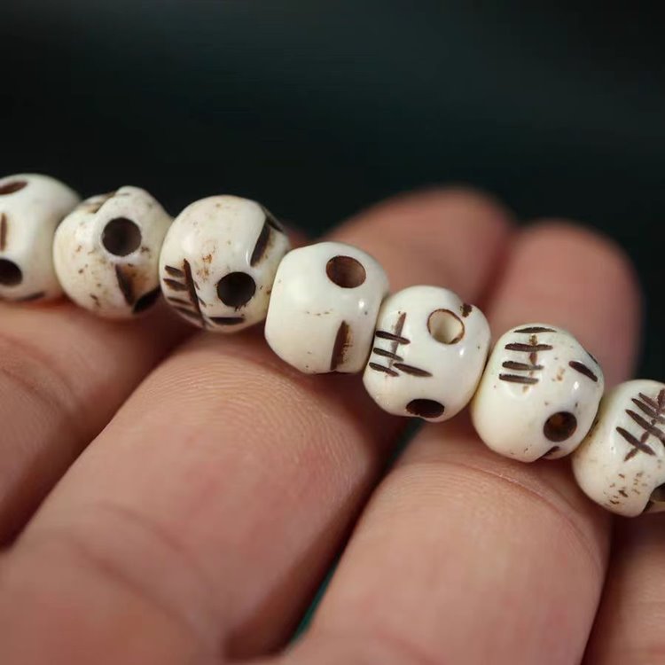 Tibetan Impermanence Yak Bone Skull Mala Necklace-Mantrapiece