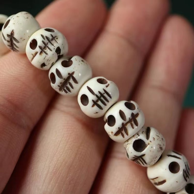 Tibetan Impermanence Yak Bone Skull Mala Necklace-Mantrapiece