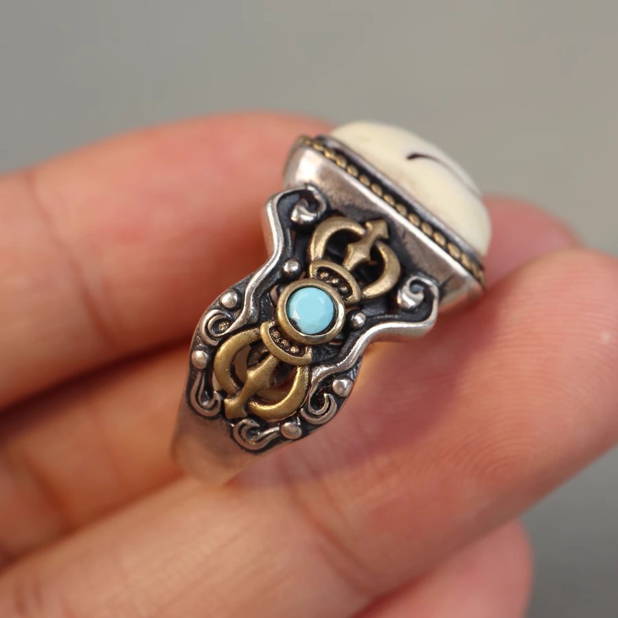 Vintage Tibetan Mammoth Ivory Aum Ring