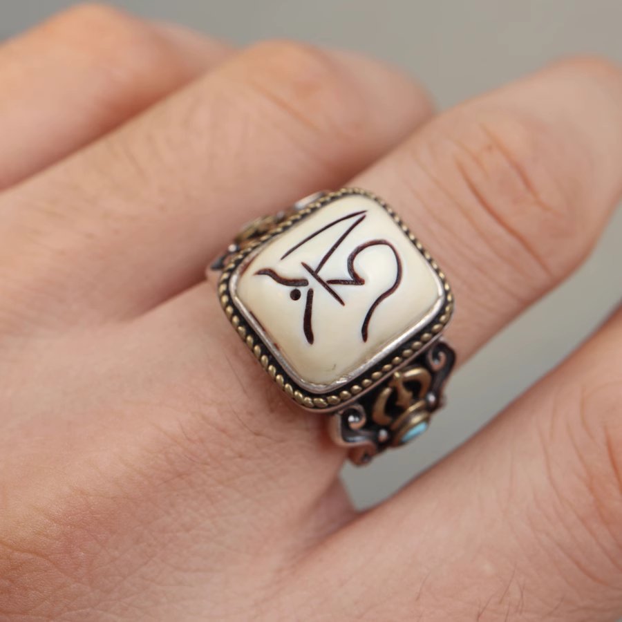 Vintage Tibetan Mammoth Ivory Aum Ring