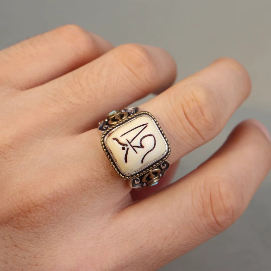 Vintage Tibetan Mammoth Ivory Aum Ring