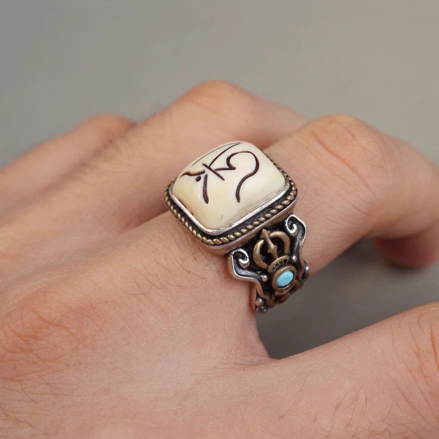 Vintage Tibetan Mammoth Ivory Aum Ring