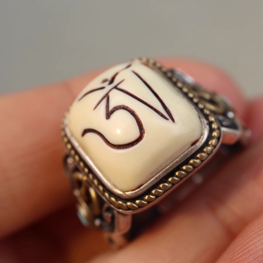 Vintage Tibetan Mammoth Ivory Aum Ring