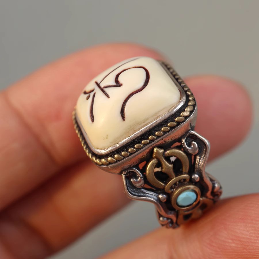 Vintage Tibetan Mammoth Ivory Aum Ring