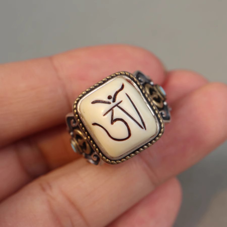 Vintage Tibetan Mammoth Ivory Aum Ring