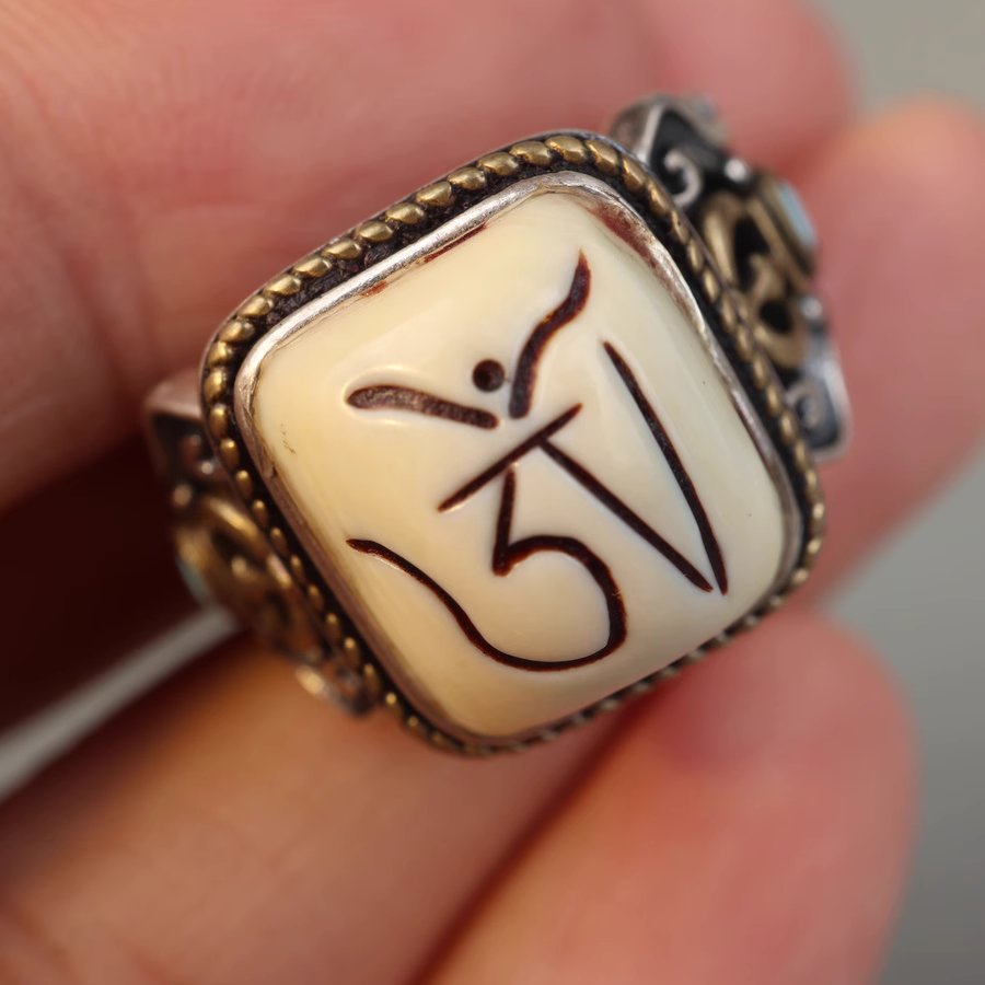 Vintage Tibetan Mammoth Ivory Aum Ring