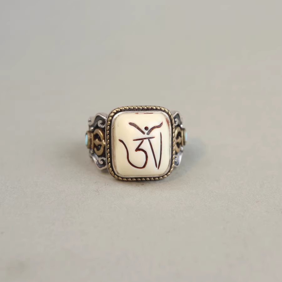 Vintage Tibetan Mammoth Ivory Aum Ring