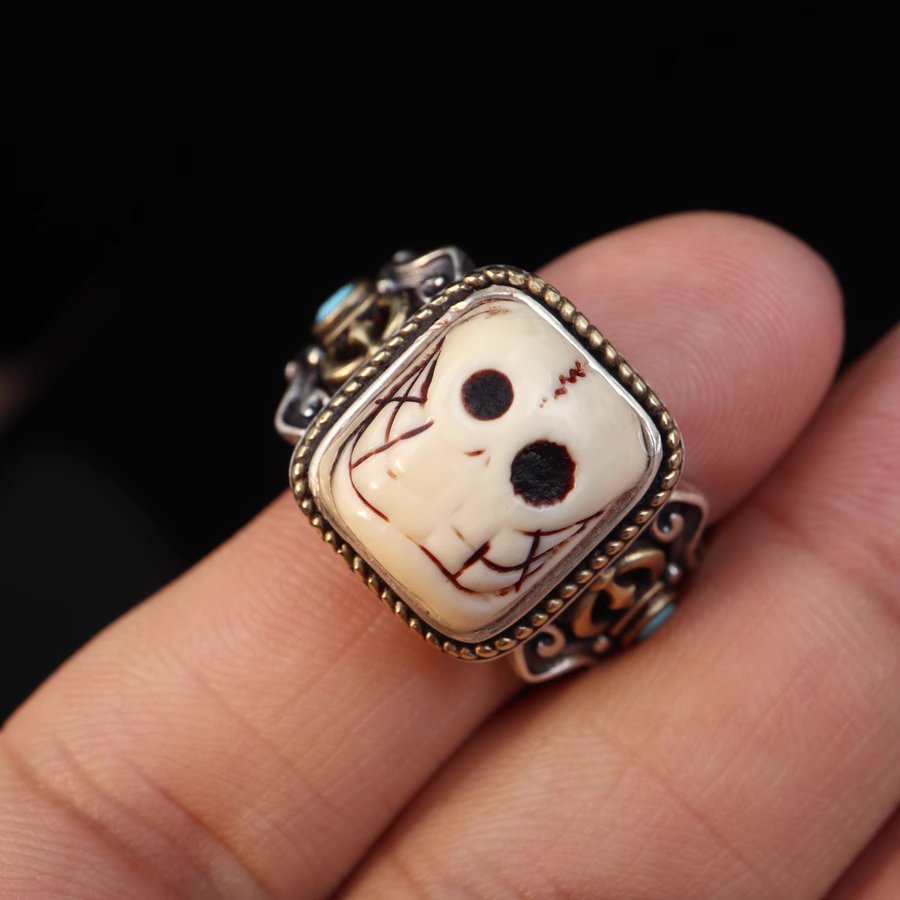 Vintage Tibetan Mammoth Ivory Skull Ring