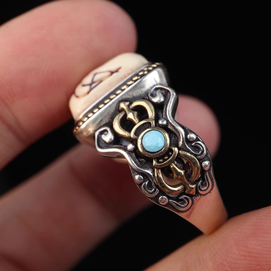 Old Tibetan Mammoth Ivory Skull Ring