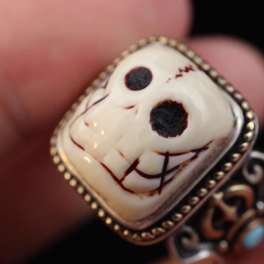 Old Tibetan Mammoth Ivory Skull Ring