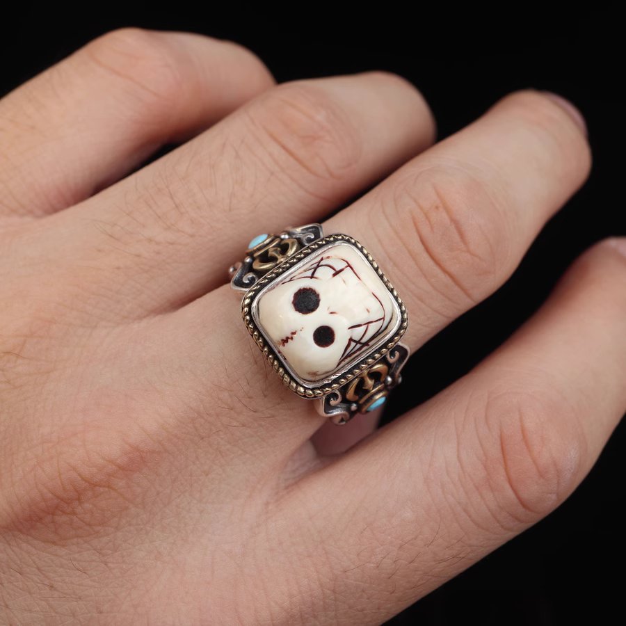 Old Tibetan Mammoth Ivory Skull Ring