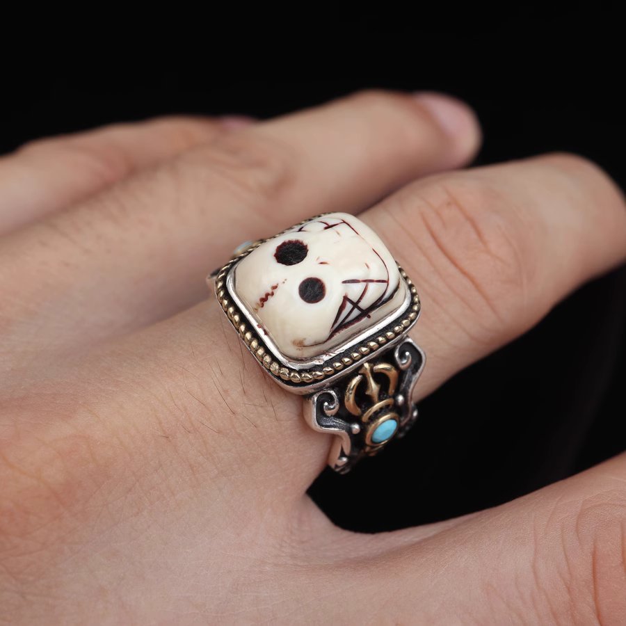 Vintage Tibetan Mammoth Ivory Skull Ring