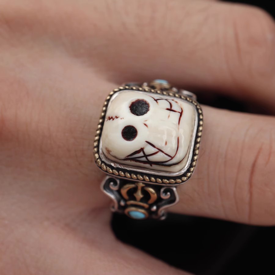 Vintage Tibetan Mammoth Ivory Skull Ring