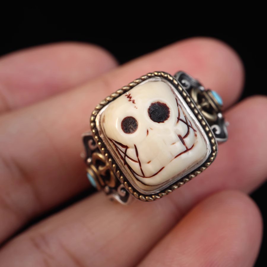 Vintage Tibetan Mammoth Ivory Skull Ring