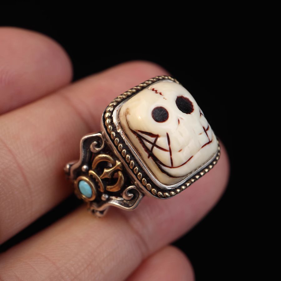 Vintage Tibetan Mammoth Ivory Skull Ring