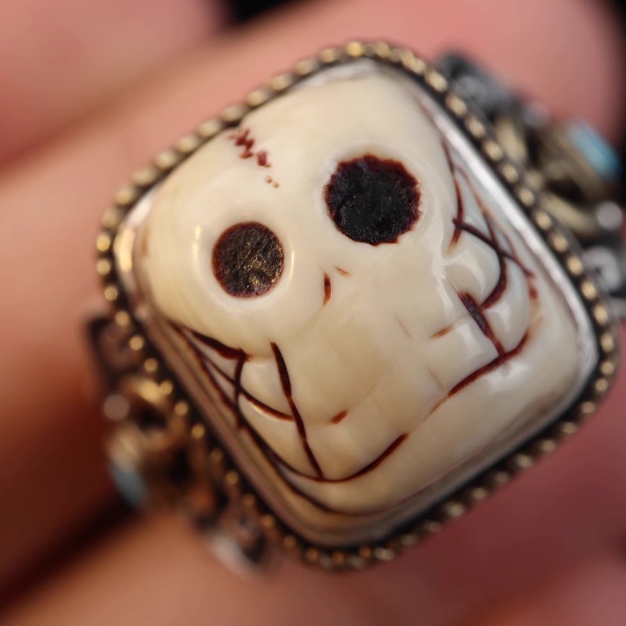 Vintage Tibetan Mammoth Ivory Skull Ring