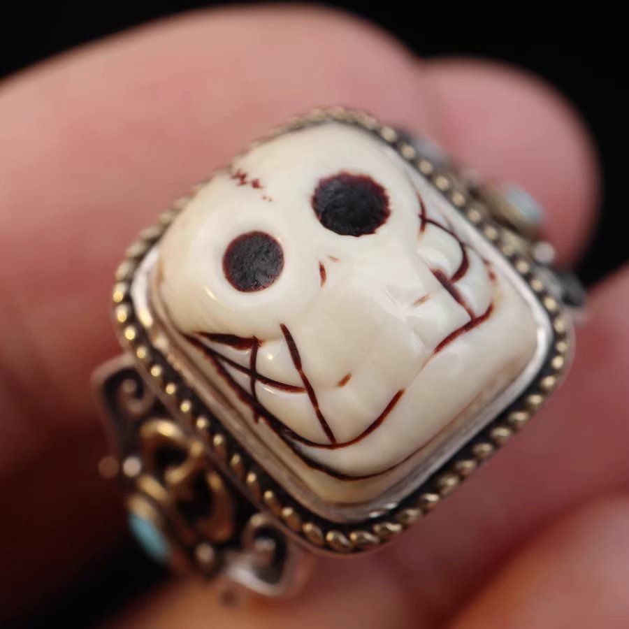 Old Tibetan Mammoth Ivory Skull Ring