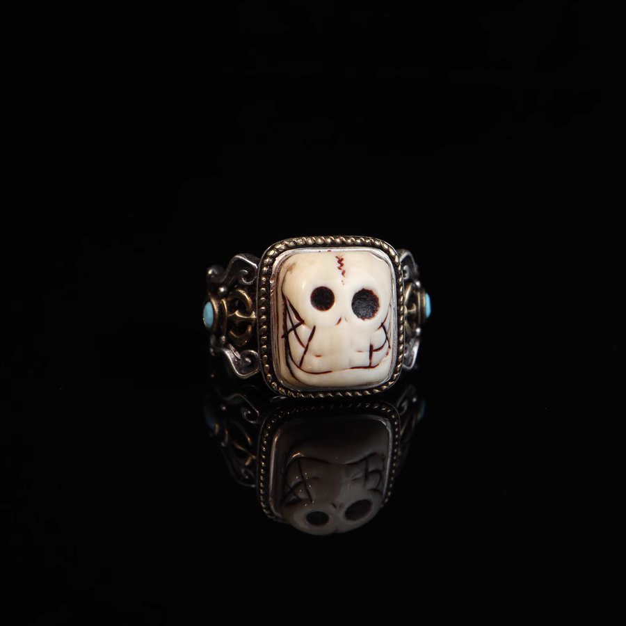 Vintage Tibetan Mammoth Ivory Skull Ring