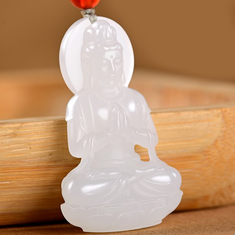 White Jade Kwan Yin Pendant