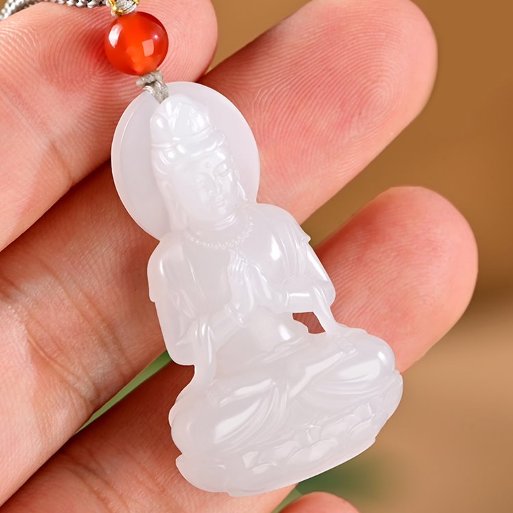 A5877 Chinese Natural Hetian Jade Lotus Kwan-yin popular Pendant