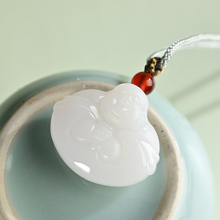 White Jade Laughing Buddha Pendant