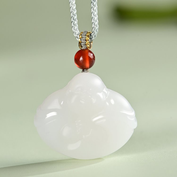 White Jade Laughing Buddha Pendant