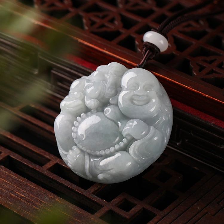 White Jade Laughing Buddha Pendant