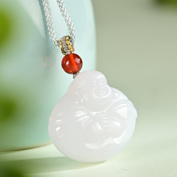 White Jade Laughing Buddha Pendant