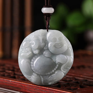 White Jade Laughing Buddha Pendant