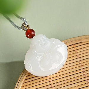 White Jade Laughing Buddha Pendant