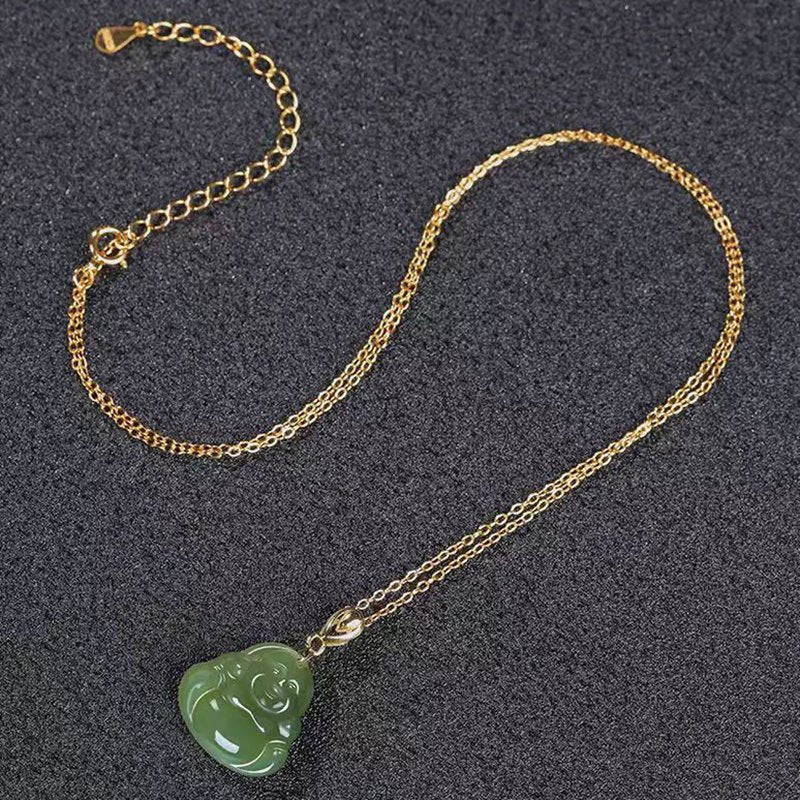 Green Jade Laughing Buddha Pendant