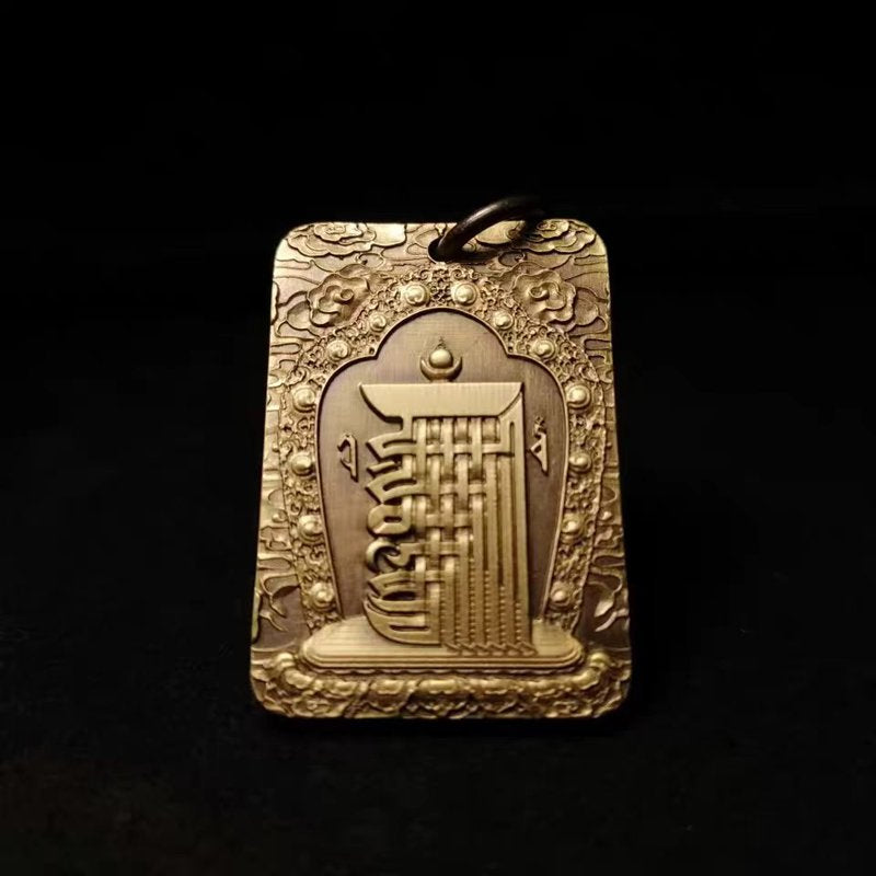Rectangular Brass Pendant with Kalachakra Engraving