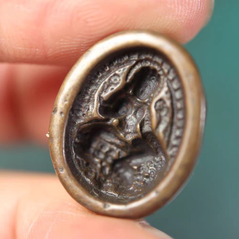 Vintage Tibetan Iron Green Tara Mantra Pendant