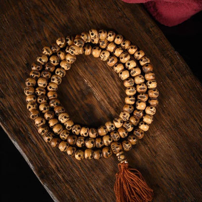 Tibetan Yak Bone Skull Mala Necklace