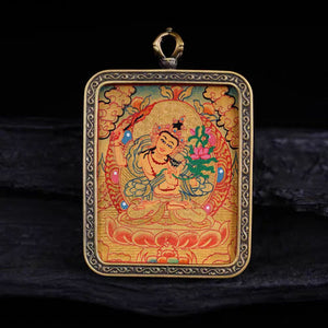 Tibetan Hand-Painted Manjushri Thangka Pendant