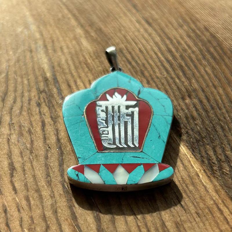 Crushed Turquoise Silver Inlay Nepali Pendant