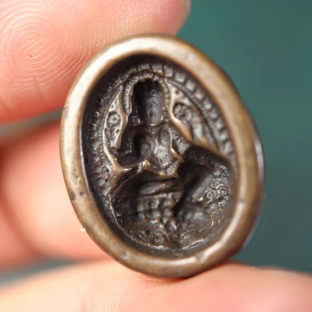 Vintage Tibetan Iron Green Tara Mantra Pendant