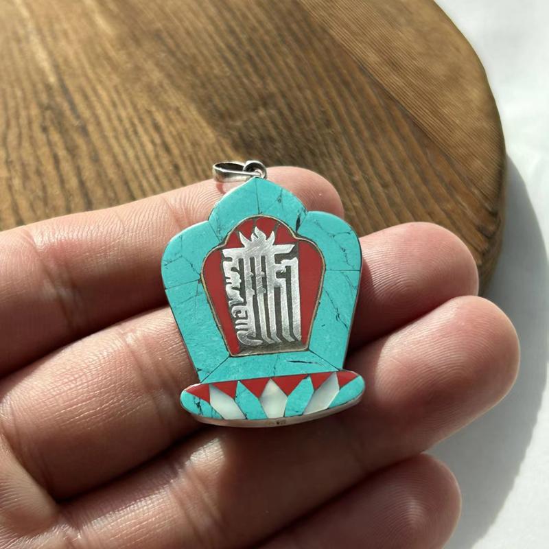 Crushed Turquoise Silver Inlay Nepali Pendant
