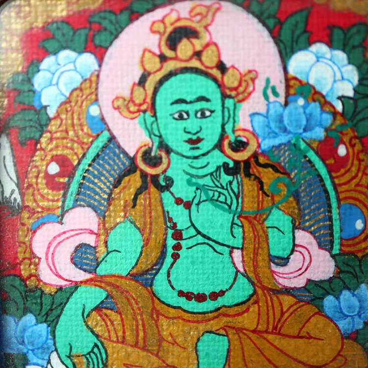 Tibetan Hand-Painted Green Tara Thangka Pendant