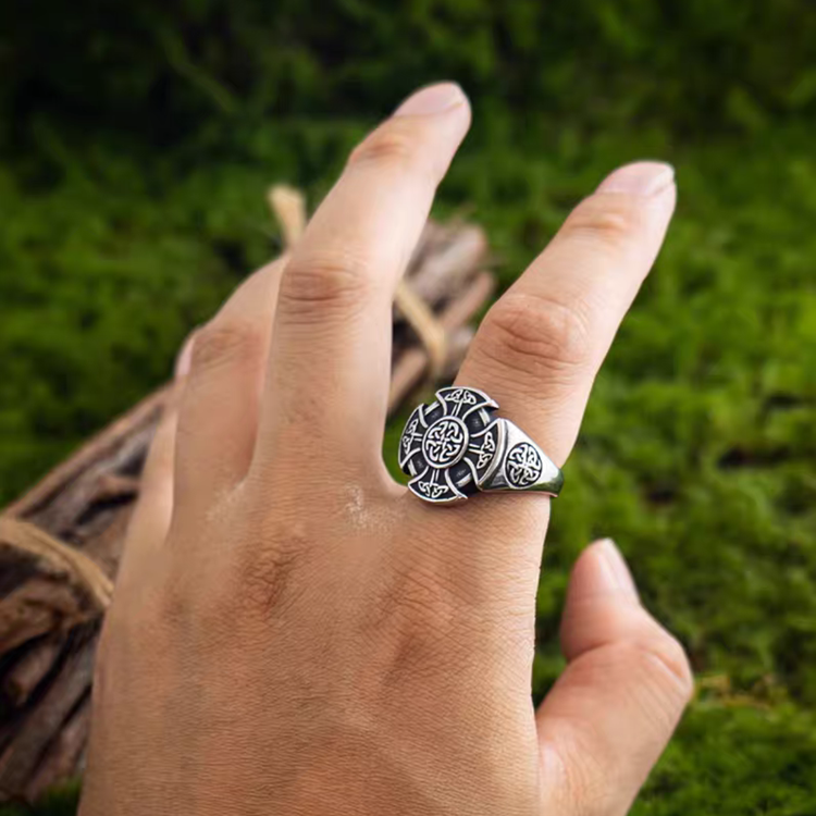 Titanium Celtic Cross Triquetra Viking Ring
