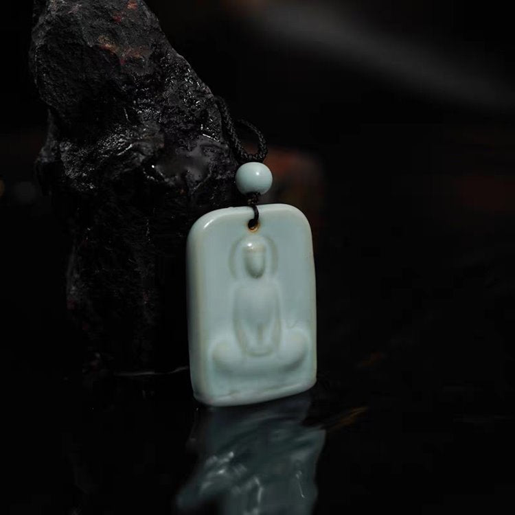Blue Porcelain Ceramic Dhyana Mudra Buddha Pendant