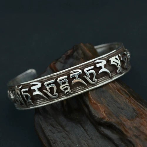 Nepali Green Tara Mantra Silver Bracelet