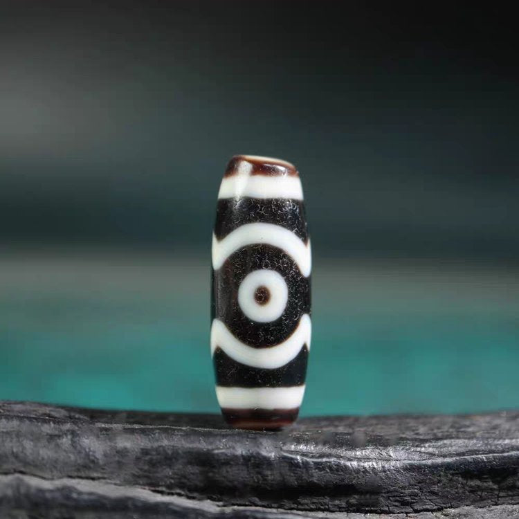 Amulet of Happiness, Honor and Long Life 3 Eye Dzi Bead