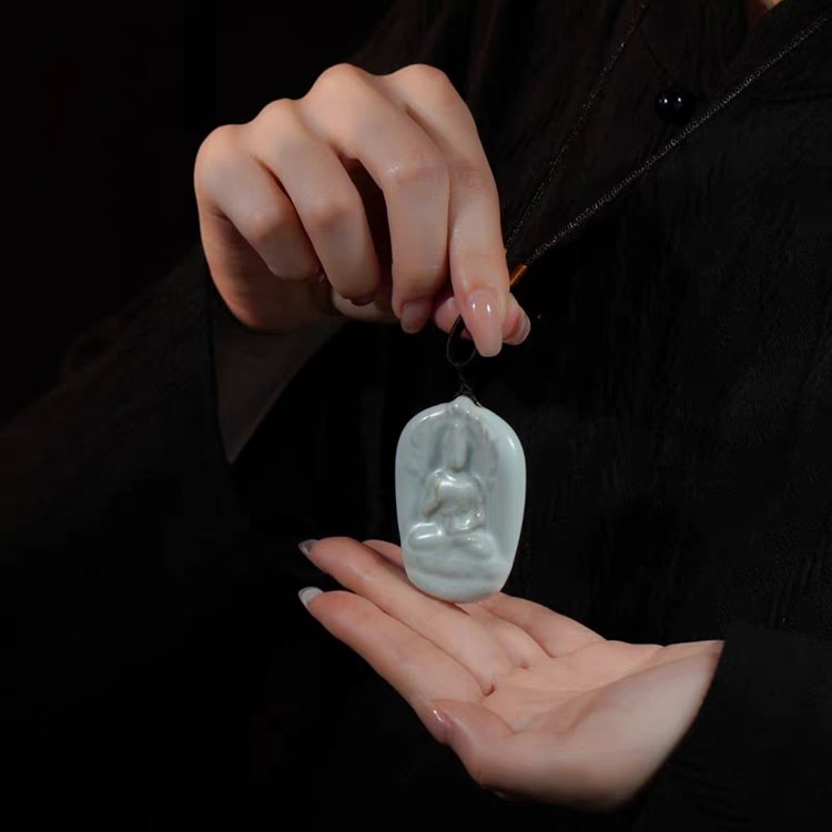 Blue and White Porcelain Buddha Pendant
