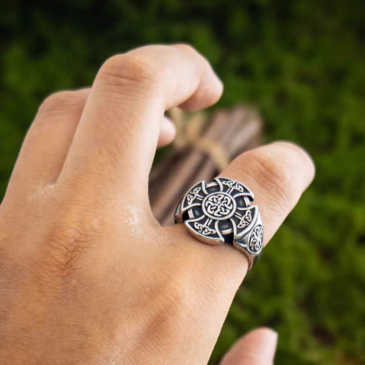 Titanium Celtic Cross Triquetra Viking Ring